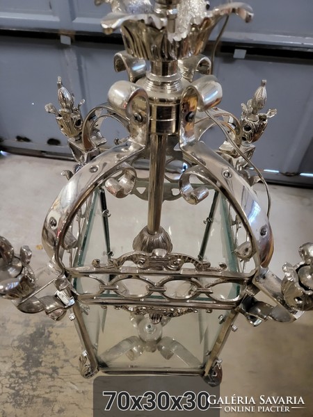 Silver-colored French copper chandelier, carriage lamp, square shape