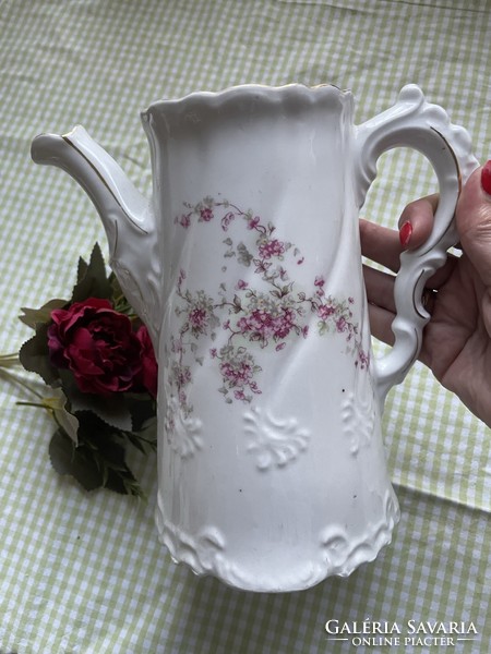 Kézzel festett gyönyörűséges régi teás kanna virágfüzérekkel