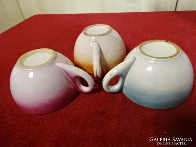 Bodrogkeresztúr glazed ceramics, colorful coffee cup, three pieces. Jokai.