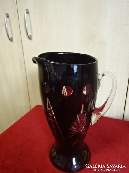 Burgundy crystal glass jug, height 26 cm. Jokai.