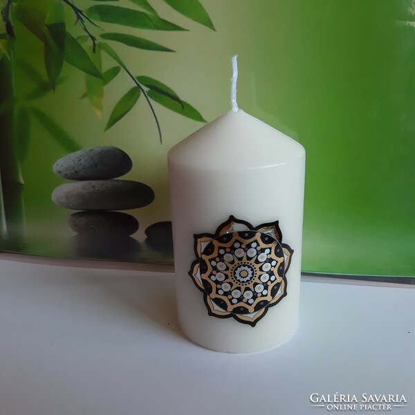 Gold black mandala symbol candle