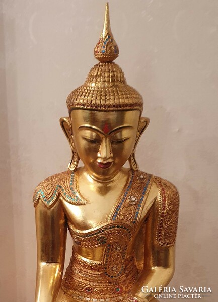 Shakyamuni Buddha wooden statue gilded