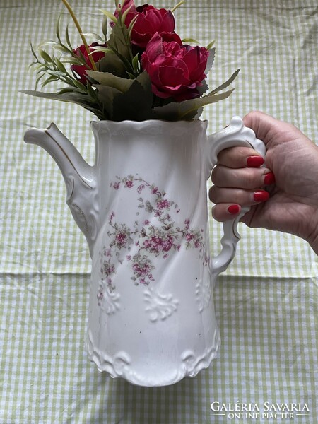 Kézzel festett gyönyörűséges régi teás kanna virágfüzérekkel