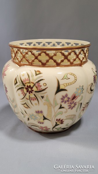 Zsolnay kézzel festett porcelán virágos nagy kaspó