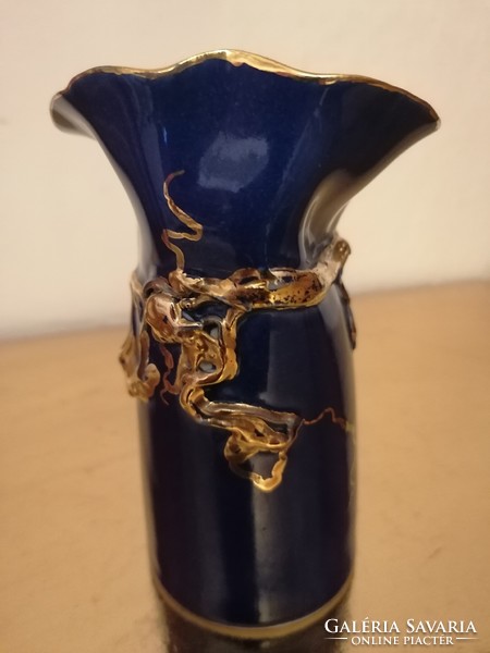 Egyedi kézzel készített kék-arany váza