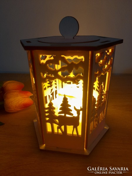 Karácsonyi, téli fa mécsestartó lámpás