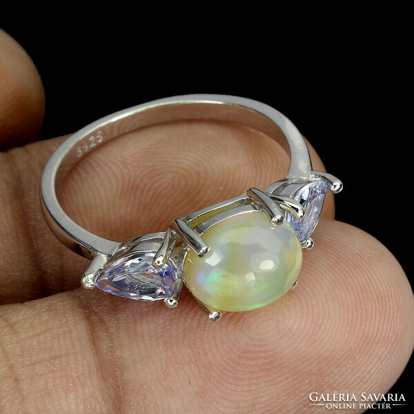 57 Es valodi fire opal tanzanite 925 silver ring