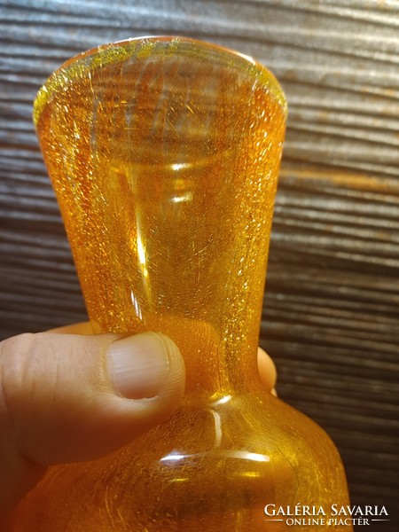 Retro rare orange vase 25 cm cracked beautiful veil glass veil Carcagi berek bath glass