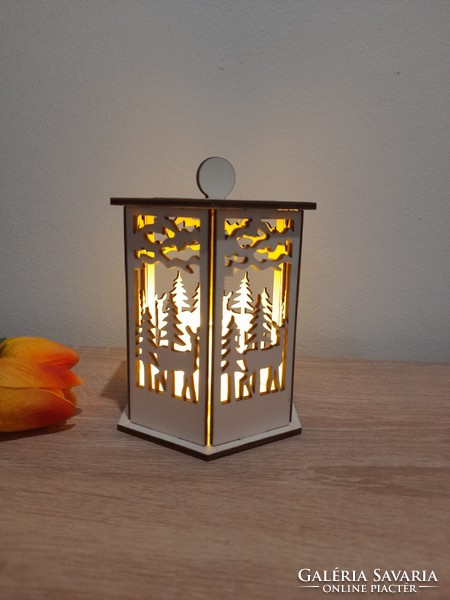 Christmas, winter wooden candle holder lantern