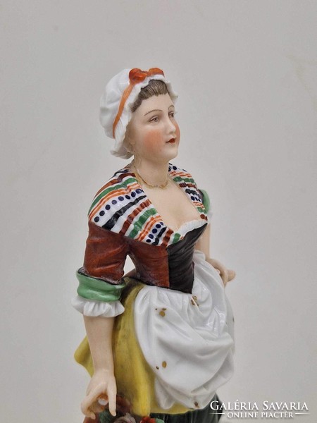 Antik német kontinentális porcelán hölgy figura Dressel Kister 19cm