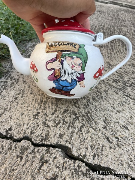 Decoupage decoupage decoupage enamel coffee pot dwarf polka dot welcome