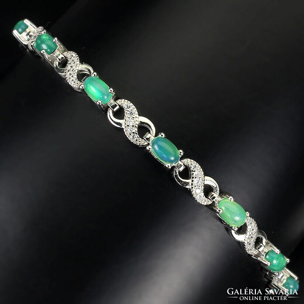 Genuine green opal 925 sterling silver bracelet
