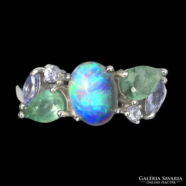 57 Es valod fire opal emerald tanzanite 925 silver ring