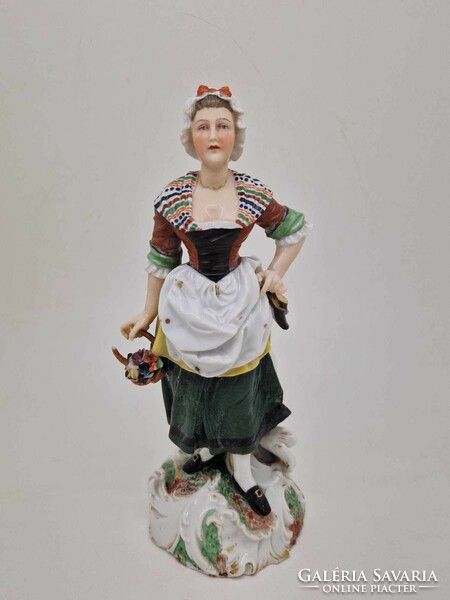 Antik német kontinentális porcelán hölgy figura Dressel Kister 19cm