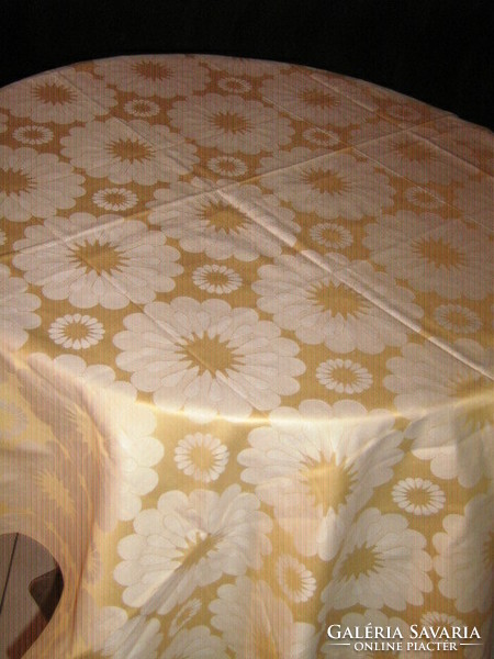 Beautiful vintage golden yellow floral damask tablecloth