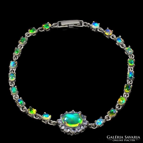 Real fire opal tanzanite 925 sterling silver bracelet