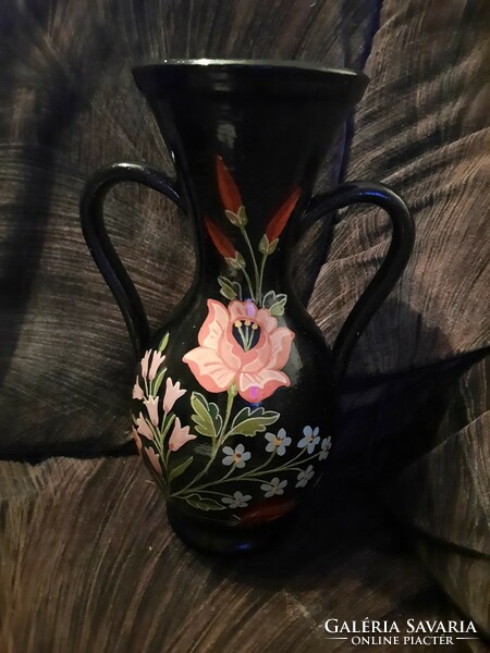 Hand-painted Kalocsa floral pattern vase