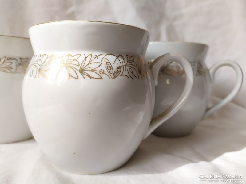 3 old gilded porcelain belly mug tea cups