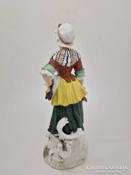 Antik német kontinentális porcelán hölgy figura Dressel Kister 19cm