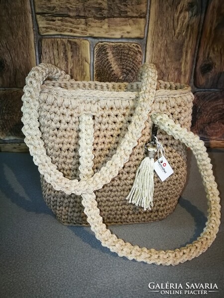 Crocheted brown-beige gradient women's shoulder bag