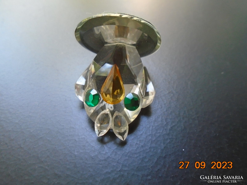 Kézzel csiszolt,jelzett,cseh MAYFAIR ólomkristály állatfigura a 70'-es évekből,bagoly zöld szemekkel