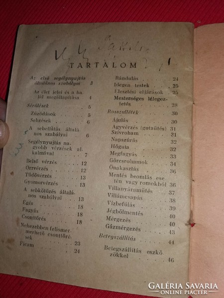 1950 Antik Elsősegélynyújtás kis könyvecske képek szerint Egyetemi könyvkiadó