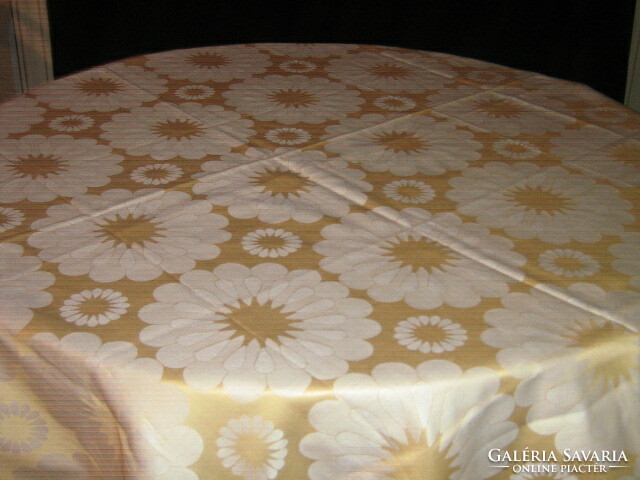 Beautiful vintage golden yellow floral damask tablecloth