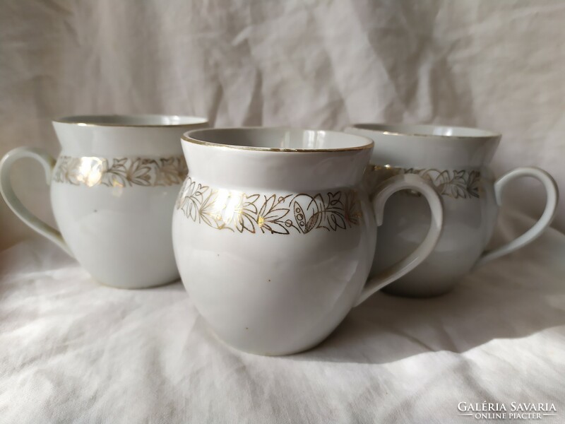 3 old gilded porcelain belly mug tea cups