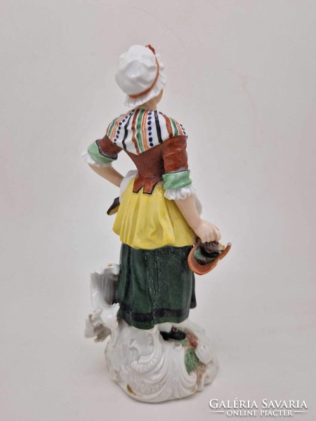 Antik német kontinentális porcelán hölgy figura Dressel Kister 19cm