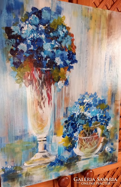 "IBOLYÁK"virágcsendélet festmény farostlemezen 40 x 50 cm,keret nélkül