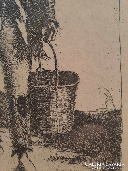 Original rudnay gyula: water barrel etching