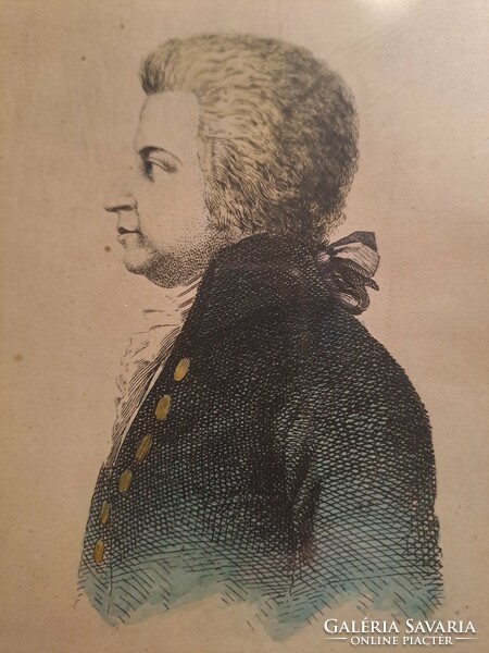 Antique mozart portrait hand-colored etching