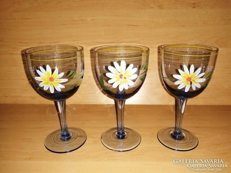 Retro kék virágmintás talpas üveg pohár 3 db egyben (0-3)