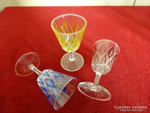 French crystal liqueur glass, blue-yellow-burgundy. Three in one for sale. Jokai.