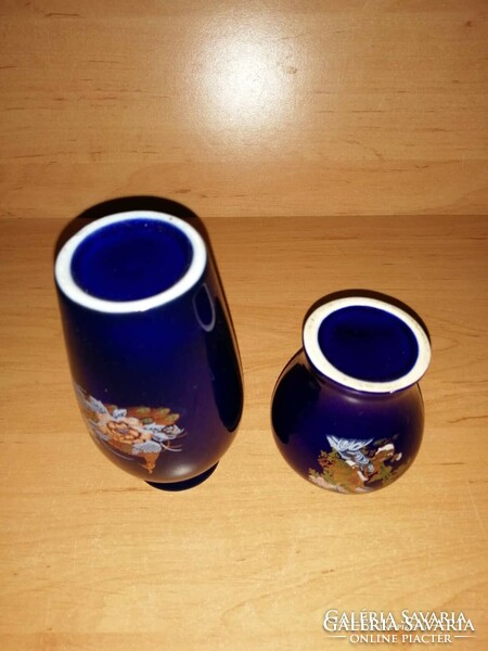 2 blue porcelain peacock vases in one - 7-11.5 cm (4/k)