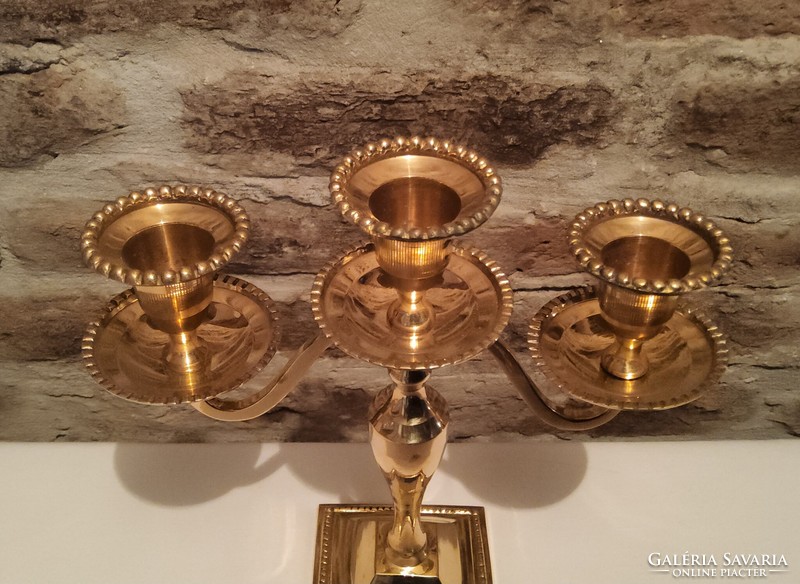 Brass three-prong candle holder