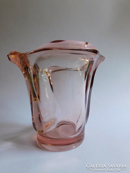 Salmon pink thick-walled Czechoslovak designer glass vase