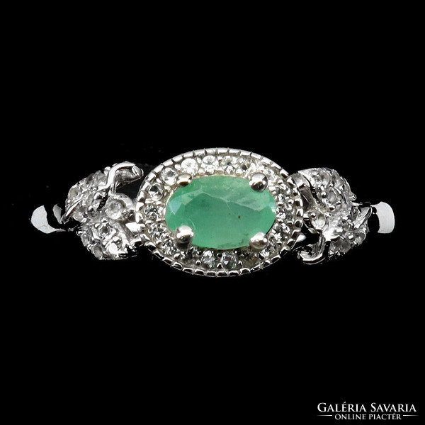 54 And real emerald and white topaz 925 silver ring