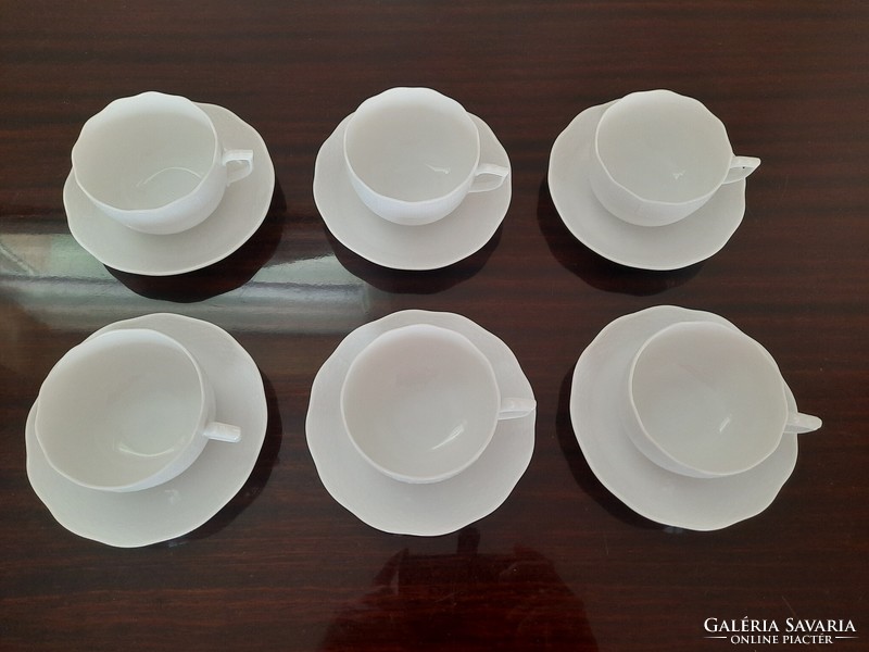 Set of 6 white Herend porcelain tea cups and saucers