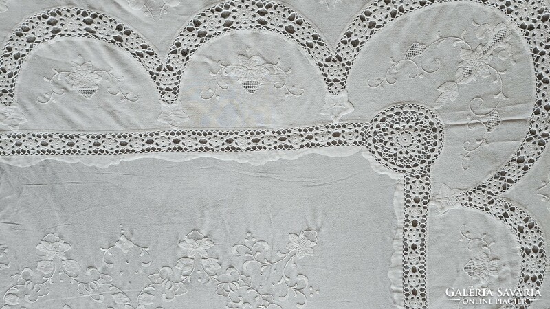 Giant art nouveau lace insert, detailed festive tablecloth, valuable Hungarian uninitiated needlework