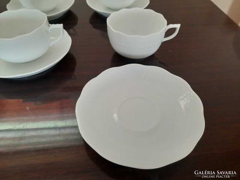 Set of 6 white Herend porcelain tea cups and saucers