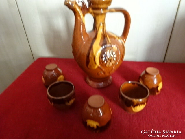 Hungarian glazed ceramics, brandy set for five people. Jokai.