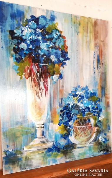 "IBOLYÁK"virágcsendélet festmény farostlemezen 40 x 50 cm,keret nélkül