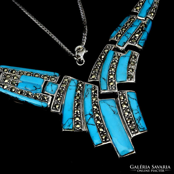 Real turquoise marcasite 925 silver necklace