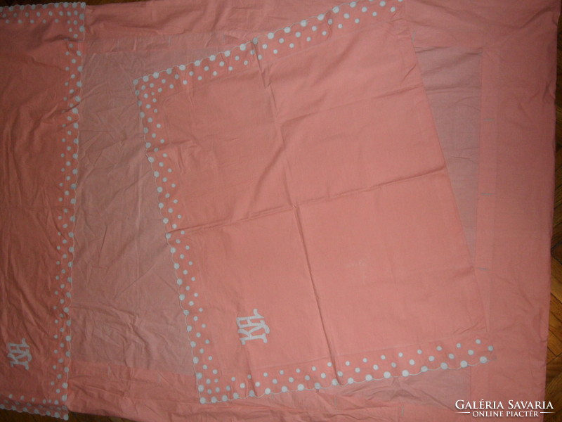Antique, old monogram embroidered, sling colored linen bedding set