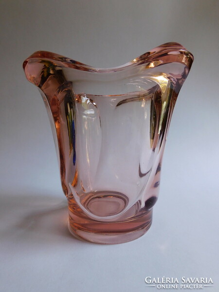 Salmon pink thick-walled Czechoslovak designer glass vase