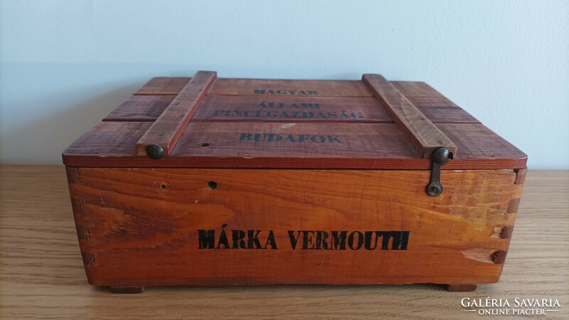 Hungarian state cellar economy. Brand vermouth. Budafok. Wooden box