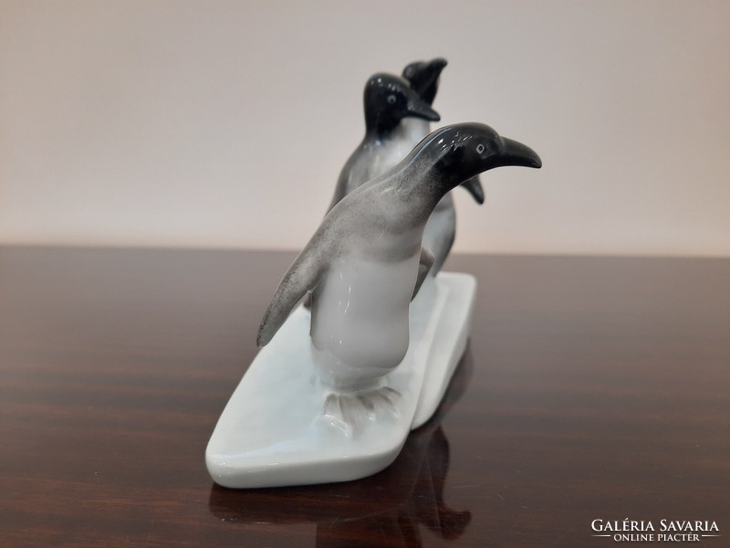 Herend porcelain penguin group, penguins on the ice sheet figurine 1st Class.