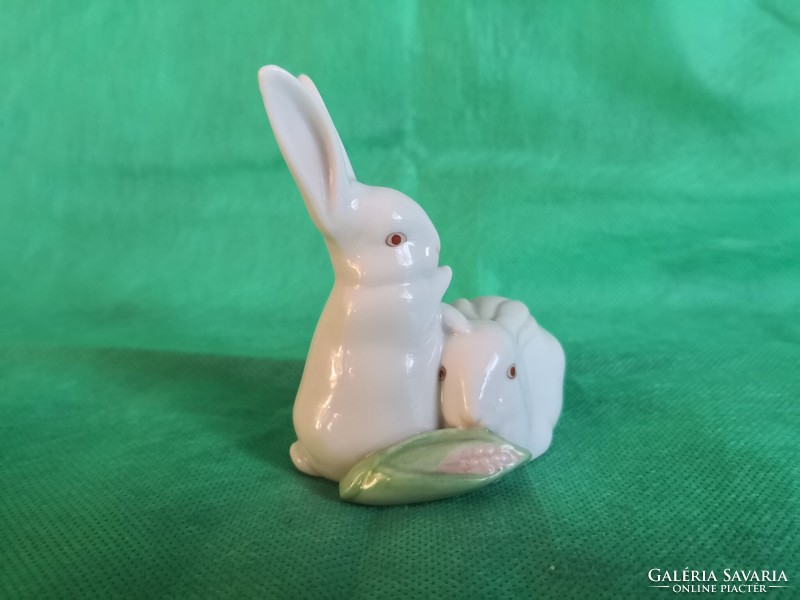 Antique Herend porcelain bunnies, pair of bunnies, eating corn (rabbit)