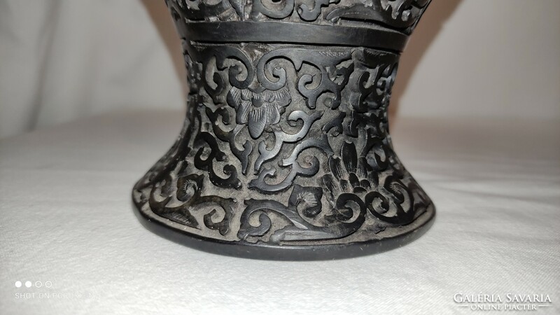 Black marked carved cinnabar or resin vase 30 cm